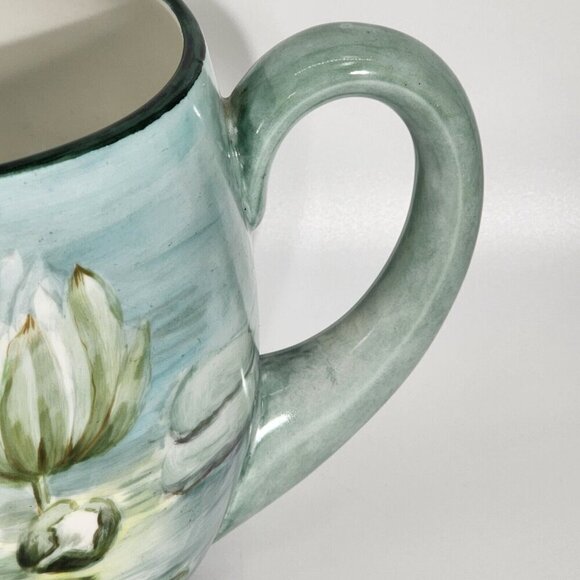 D&C France Vintage Hand Painted Pitcher and Glass Set of 7 Water Lily Green Trim - Picture 6 of 11